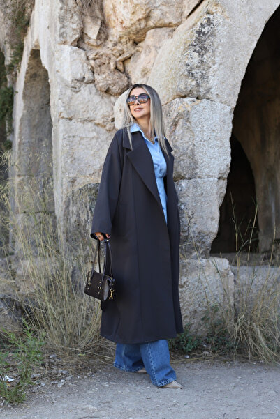 bytugcekaya Koyu Kahve Standart Beden Astarlı Kuşak Detay Trençkot