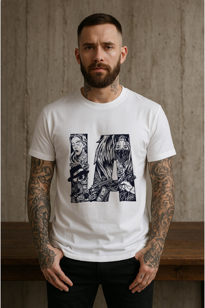 OEM Tricou Bărbați din Bumbac 100% „LA Street Art” – Alb, Design Urban Premium