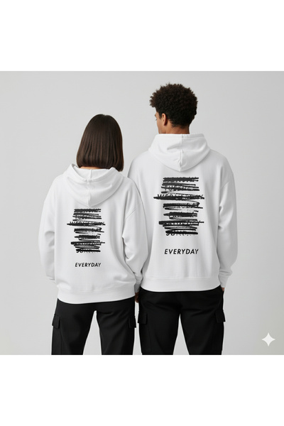 LORVEX Swea alb oversize cu imprimeu zilnic pentru cupluri tricou