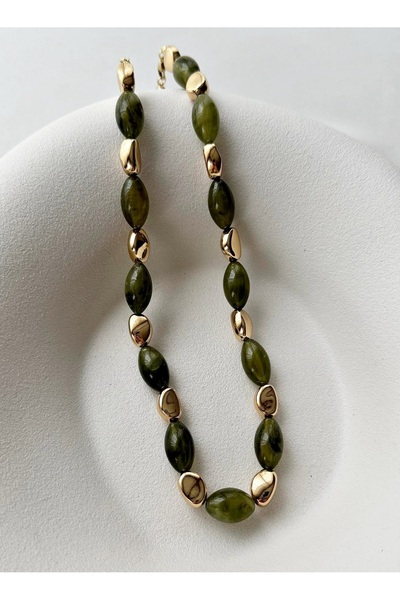 mos&more Yeşil Boncuklu Gold Elegant Kolye