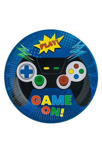 ANTBRO Farfurii de Petrecere ® Albastre cu Model Control "Game On" – Ø23 cm, Set 6 bucati