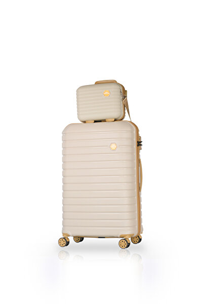 GROUND Vanille Gar Büyük Boy Valiz + Makyaj Çantası Kemik Gold - 10663