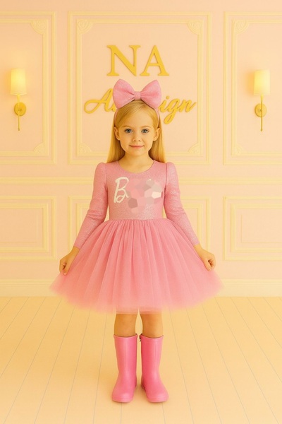NA ADDESIGN Sparkly Sequined Tulle Puffy Princess Dress, Fuchsia and Light Pink Color Options