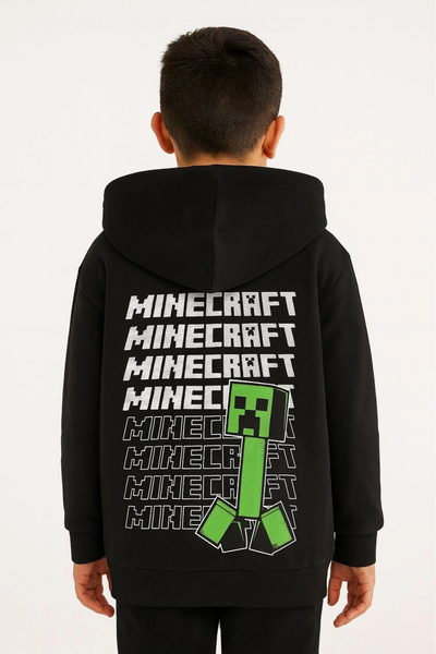 Kidmark Çocuk Modası Erkek Çocuk Minecraft Baskılı Kapüşonlu %100 Pamuk Hırka