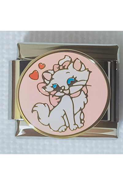 SATIYU BUTİK Marie Figured Aristocats Cat Charm – Stainless Steel Italian Bracelet Compatible with Pink Background