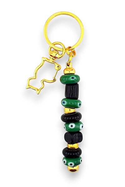 Solfera Green Black Murano Glass Evil Eye Beaded Bag Ornament Cat Charm Keychain Ky053