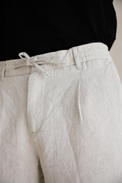 BRACCAS Men's Side Pocket Elastic Waist Linen Blend Relaxed Fit Gray