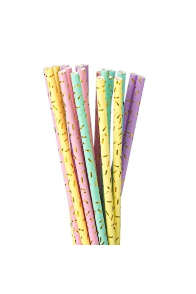 ANTBRO Set 20 paie de hârtie Summer Party Antbro®, Ø6x197 mm, culori pastelate cu design înghețată și auriu