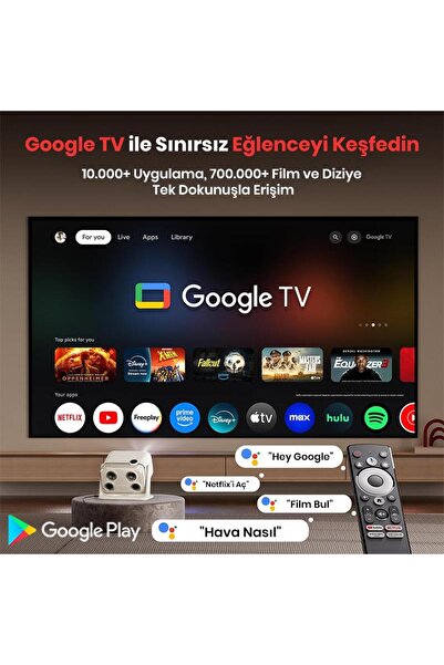 AURZEN Vankyo Boom Mini Android Google TV 4K Destekli Projeksiyon Cihazı +HDR10+ToF Auto Focus+ToF A