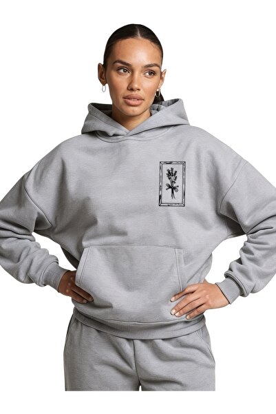 ArtYus سويت شيرت بقلنسوة كبير الحجم من القطن مطبوع عليه زهور ياندا ملونة للجنسين