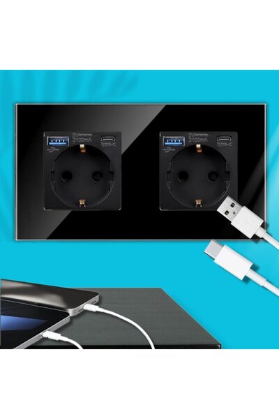 Belora Priză dublă Lemaro cu USB X2 și USB-C X2, încărcare rapidă, negru