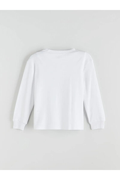 LC Waikiki Lcw Kids White Crew Neck Printed Long Sleeve Baby Boy T-Shirt