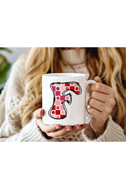 Beramussa كوب على شكل حرف F مع رمز تعبيري على شكل قلب مربع وردي - كوب قهوة وش...