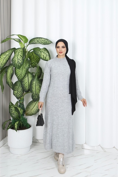 NİSUM MODA فستان تريكو مخطط بتصميم مضفر للشعر