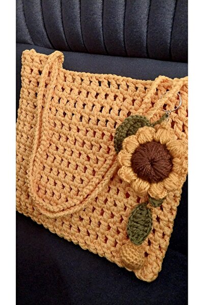 Nazlı Dokunuş El Yapımı Ayçiçeği Detaylı Makrome Çanta
