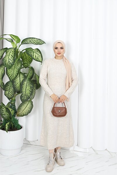 NİSUM MODA فستان تريكو مخطط بتصميم مضفر للشعر