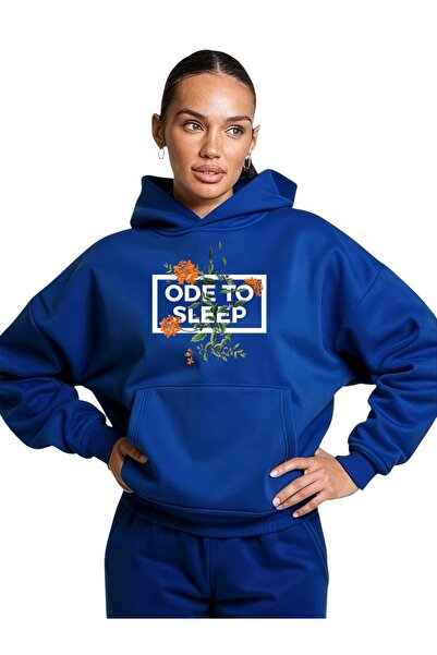 ArtYus Унисекс суитшърт с качулка, с флорален принт, в специален цвят, от пам...