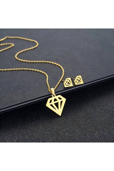 staınless steel Elmas kolye küpe seti-Çelik