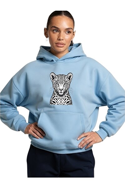 ArtYus Унисекс бяла суитшърт с качулка, специален дизайн с леопардов принт, о...