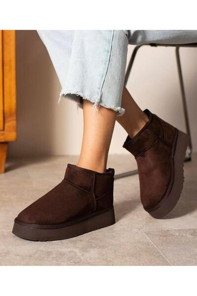 beelleshoe PANNA Mini Kadın KIŞLIK KAHVERENGİ Süet İçi Tüylü Kısa Bot