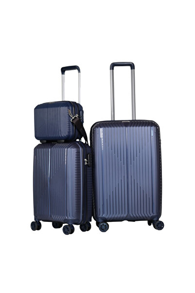 GROUND Sirius Orta ve Kabin Boy Valiz + Makyaj Çantası - Denim - 10728