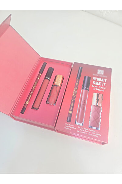 MAYDREAM مجموعة مكياج فاخرة 3×1 - أحمر شفاه، لمعان، ومحدد شفاه في علبة أنيقة