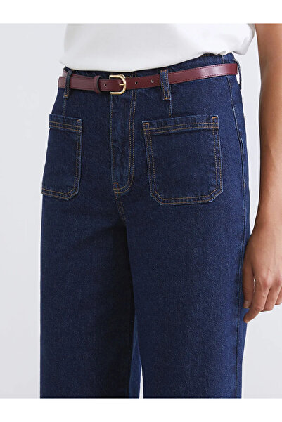 LC Waikiki LCW Jeans Indigo Beli Kemerli Wideleg Kadın Jean Pantolon