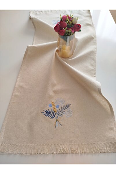 denizli hatırası Embroidered Authentic Organic Tasseled Runner 45X105 cm