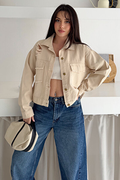 Noa Noa Women's Ripped Detailed Crop Jacket – Dynamic & Street Style