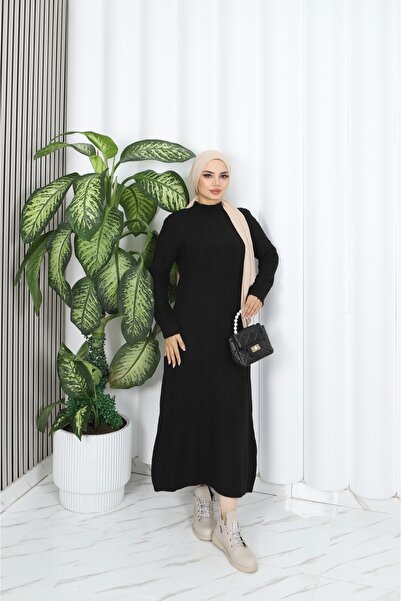 NİSUM MODA فستان تريكو مخطط بتصميم مضفر للشعر