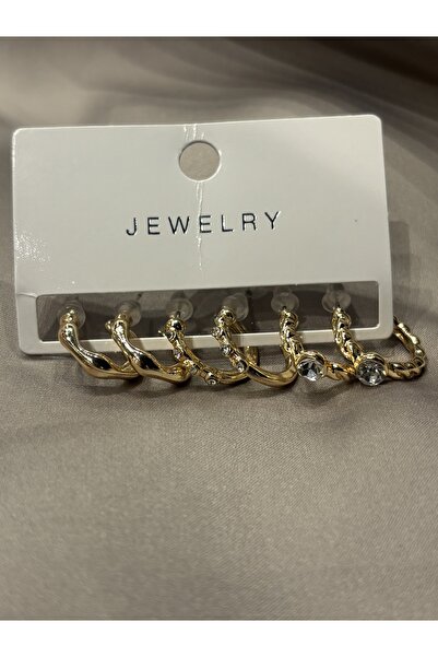 Luz De Viento 6'lı Desenli Zirkon Taşlı Halka Kadın Küpe Seti