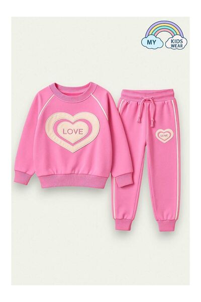 LC Waikiki Kız Çocuk Kalpli Okul Eşofmanı – Love Desenli 3-10 Yaş 12043