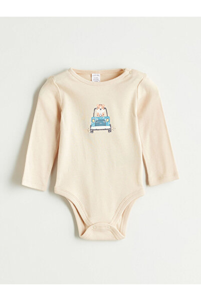 LC Waikiki Printed Girls' Long Sleeve Baby Boy Snap-On Bodysuit