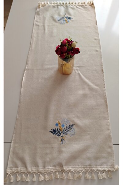 denizli hatırası Embroidered Authentic Organic Fringed Soft Linen Runner 47X120 cm