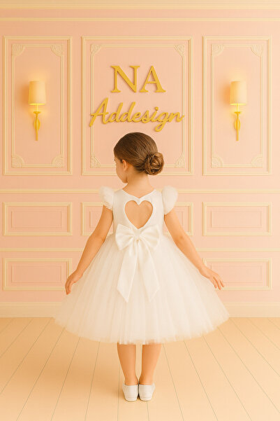 NA ADDESIGN Sırtı Kalp Detaylı Kabarık Tüllü Özel Gün Elbisesi – Beyaz