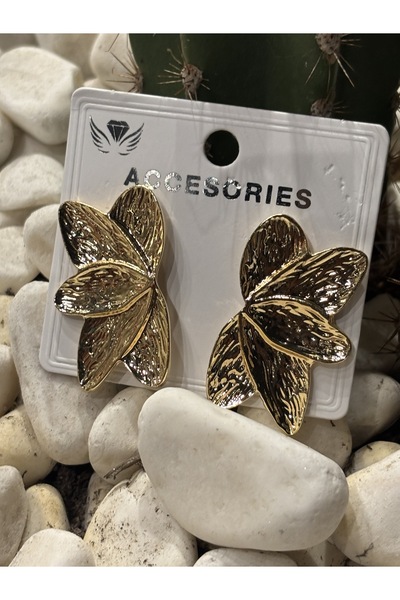 Luz De Viento Yarım Lotus Çiçek Gold&Gümüş Küpe Kombin