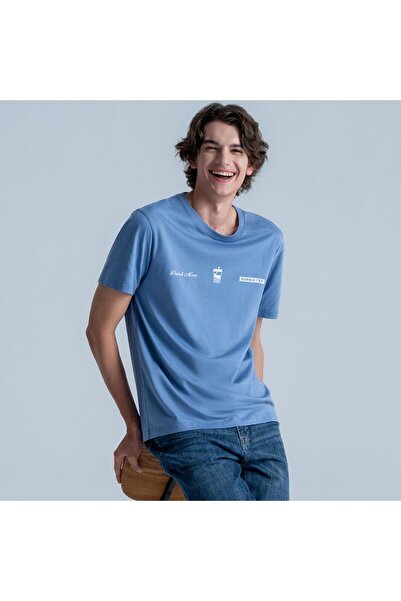 Giordano تي شيرت رجالي من القطن قصة ضيقة ومطبوع عليه رسالة