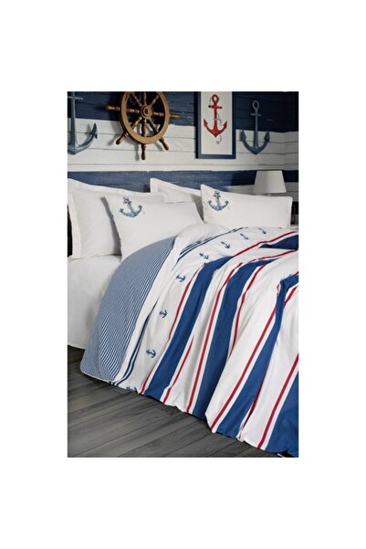 ŞENER HOME Cottonbox Maritime Double Duvet Cover Set Brine Ecru
