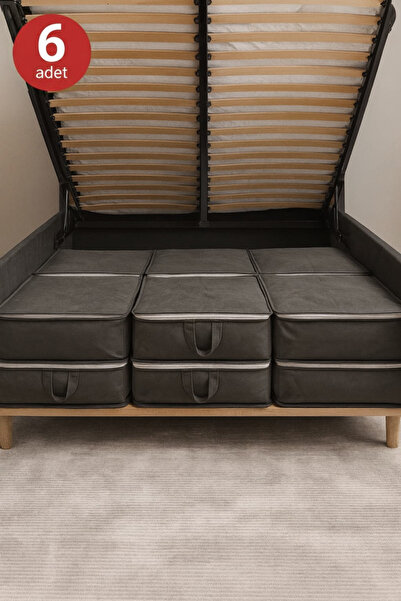 Nevvera Home 6 adet - Dayanıklı Kumaş Büyük Boy Bazaaltı ve Çekyat Hurç Fermuarlı ve Taşıma Kulplu Saklama Hurcu