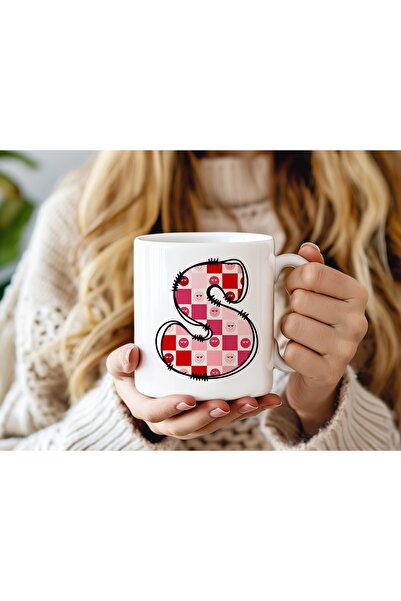 Beramussa كوب على شكل حرف S مع رمز تعبيري على شكل قلب مربع وردي - كوب قهوة وش...