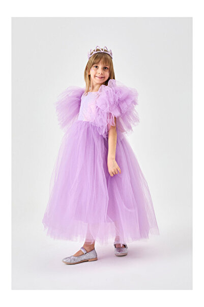 LC Waikiki Lila Önü Pullu Kız Çocuk Tül Elbise - Halsey