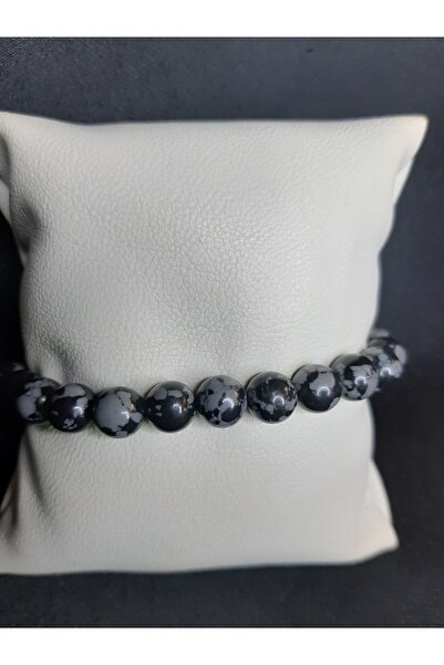 MRYart سوار من حجر الأوبسيديان باللون الأسود والرمادي للجنسين