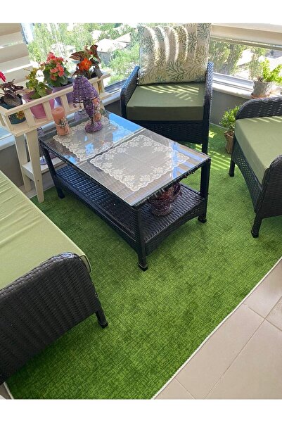 NEŞELİ HOME Özel Dekoratif Çim Desenli Balkon Bahçe Teras Halısı Kaymaz Taban...