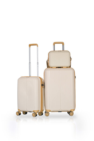 GROUND Sirius Gar Orta ve Kabin Boy Valiz + Makyaj Çantası - Kemik Gold - 10728