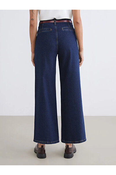 LC Waikiki LCW Jeans Indigo Beli Kemerli Wideleg Kadın Jean Pantolon