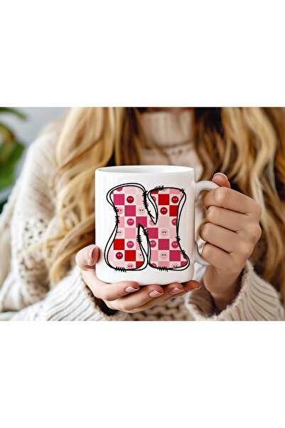 Beramussa كوب على شكل حرف N مع رمز تعبيري على شكل قلب مربع وردي - كوب قهوة وش...