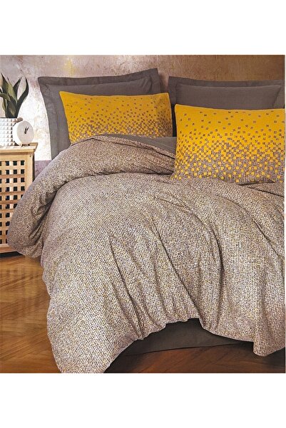 ŞENER HOME طقم غطاء لحاف مزدوج من كوتون بوكس مينيمال، لون بني محار