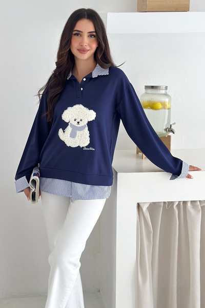 Noa Noa Women's Embroidered Plush Teddy Bear Sweatshirt – Fun & Urban Style