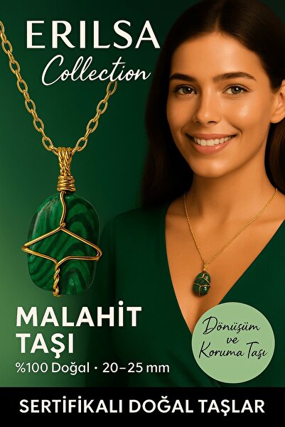 Erilsa Certified Gold-Colored Natural Wire-Wrapped Malachite Stone Pendant – ...