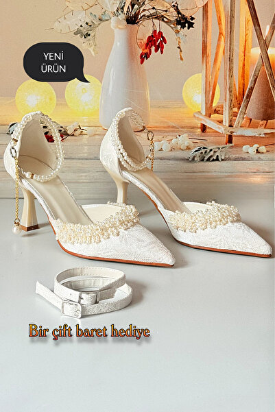 Modavien Kadın 7 cm incili gelin ayakkabısı ( TAM KALIPTIR)